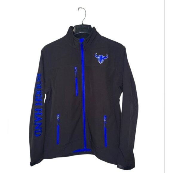 Rough Hand Men's Jacket Size L Blue Black Full Zip Wind & Water Resistant - Picture 2 of 8